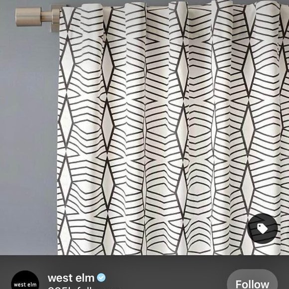 West Elm Cotton/Twill Black and White Geometric 96" Curtains (2 Panels) - Picture 3 of 3
